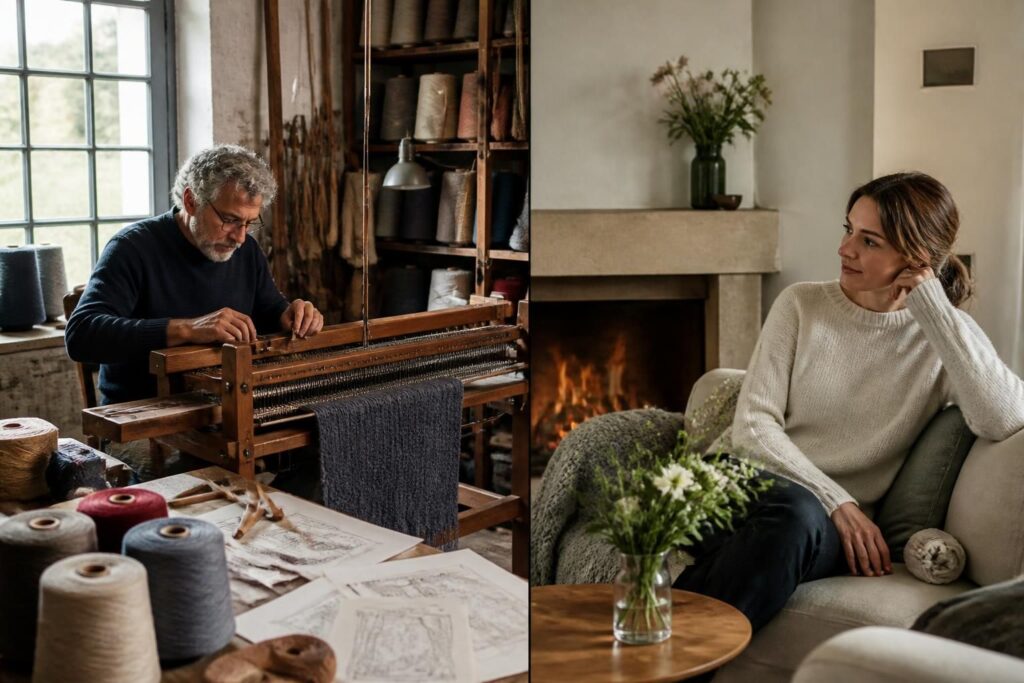 découvrez le savoir-faire unique de la maille française, de l'atelier artisanal jusqu'à votre maison, à travers un voyage authentique et passionné.