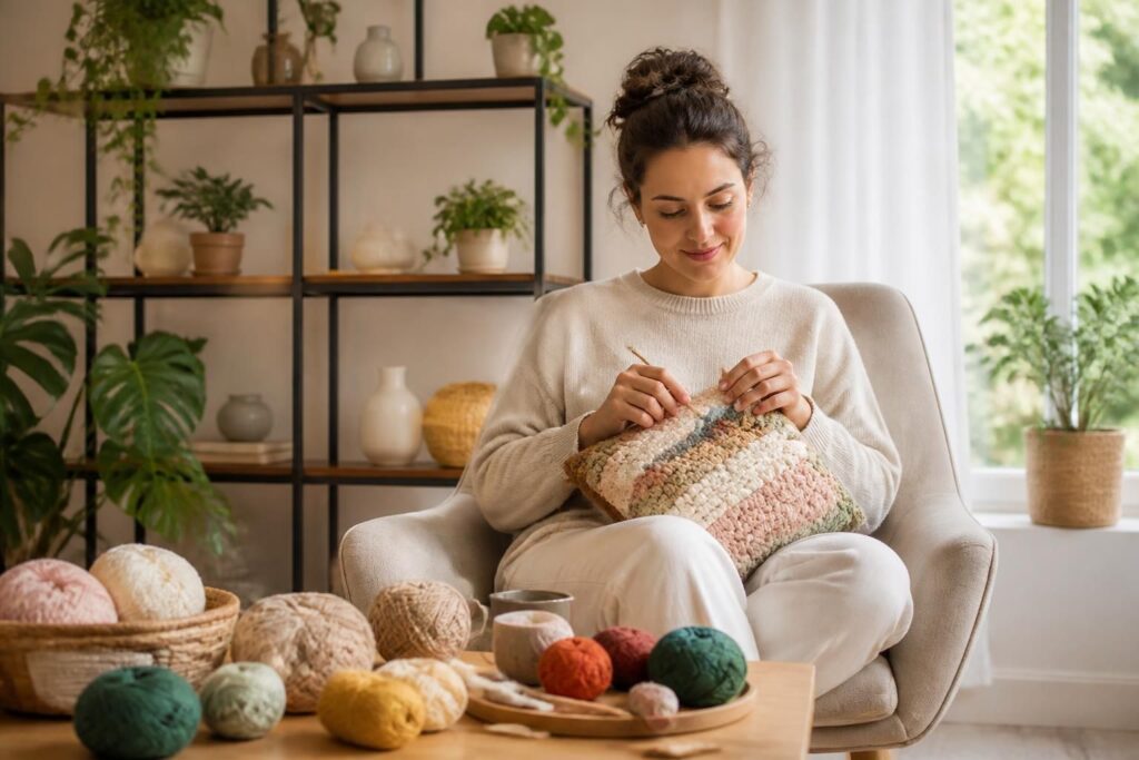 DIY : tricoter ou crocheter un coussin déco soi-même