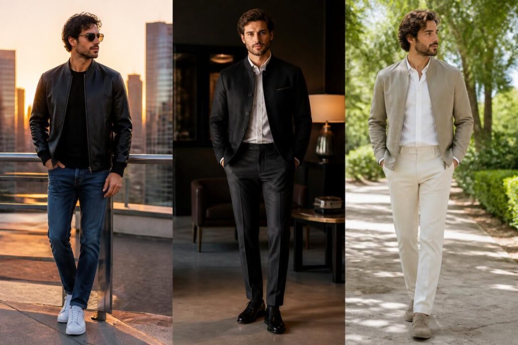 découvrez les styles incontournables de la veste sans col pour homme, du blouson décontracté au costume élégant, et adoptez un look moderne et raffiné.