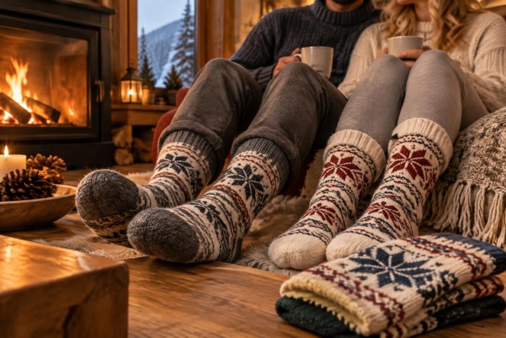 adoptez les chaussettes nordiques en laine pour homme et femme : chaleur, confort et style pour affronter les journées froides.